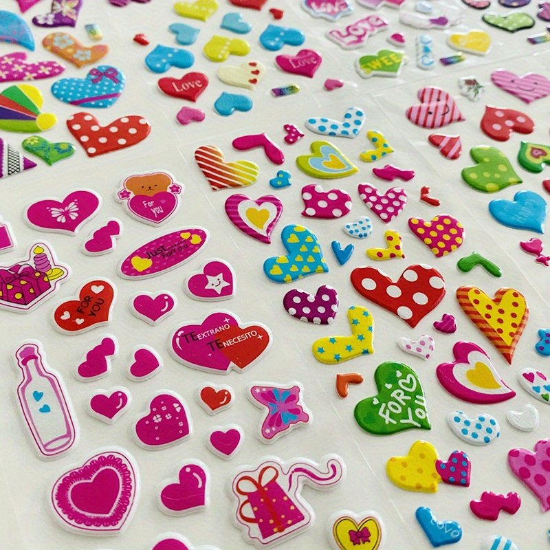 Simple Sticker Japanese Puffy Hearts in Red, Blue, Pink Sticker Sheet 
