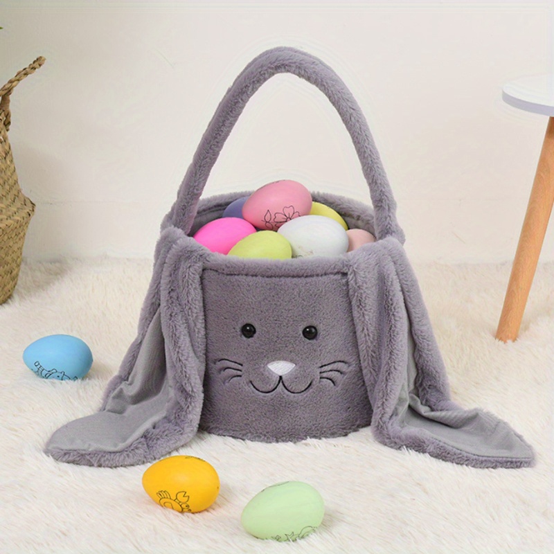 Gray Plush Bunny Easter Basket