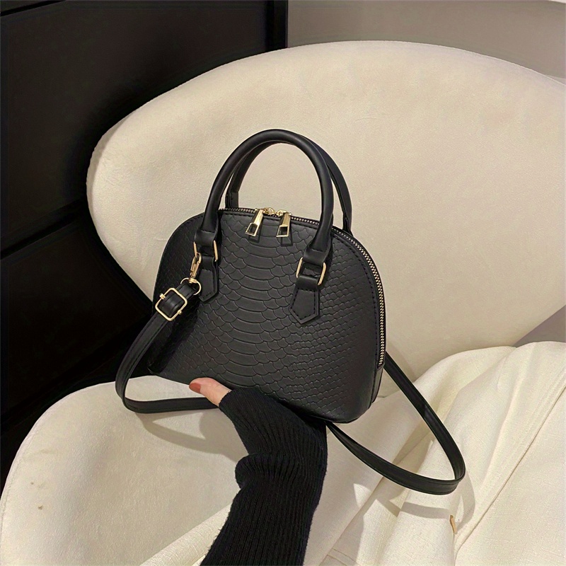 Fashion Shell Handbag, Snakeskin Embossed Crossbody Bag, Zipper Around  Purses For Women