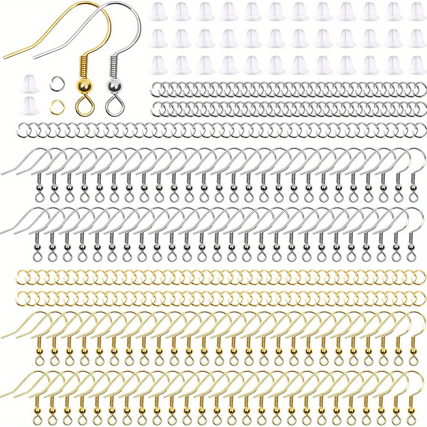 Sterling Silver Earring Hooks, Earring Making Kit: 10/50/100PCS Hypoallergenic  Earring Hooks with 15/50/100PCS Open Jump Rings and 20/50/100PCS Rubber  Earring Backs for DIY Jewelry Making (Silver,Gold)