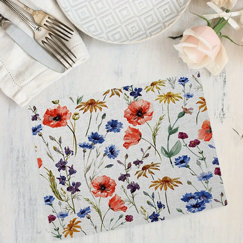 Wildflowers Placemats Colorful Watercolor Flowers Poppy Cornflower