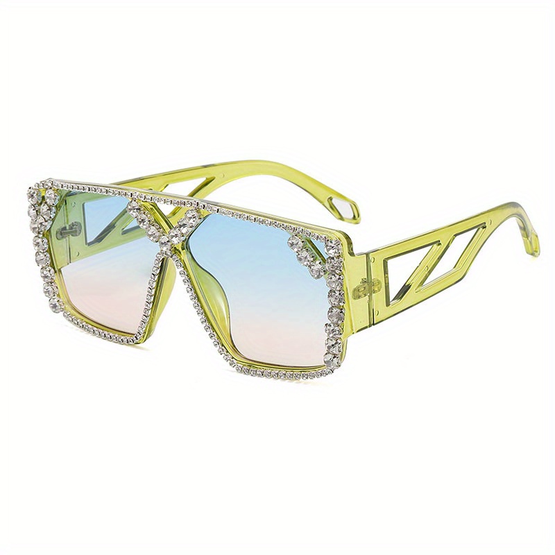 Oversized Top Bar Sunglasses Rhinestone Gradient UV400