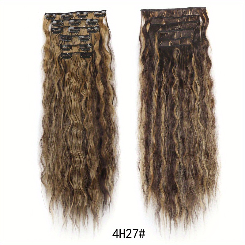 4pcs/set 20 inch Long Corn Wave Hair Clips Hair Extensions, Human Hair Extensions Synthetic Hair Extensions Curly Hair Extensions:11Clips to Add