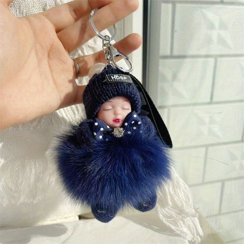 Adorable Faux Fur Fox Fur Ball Sleeping Doll Keychain - A Perfect