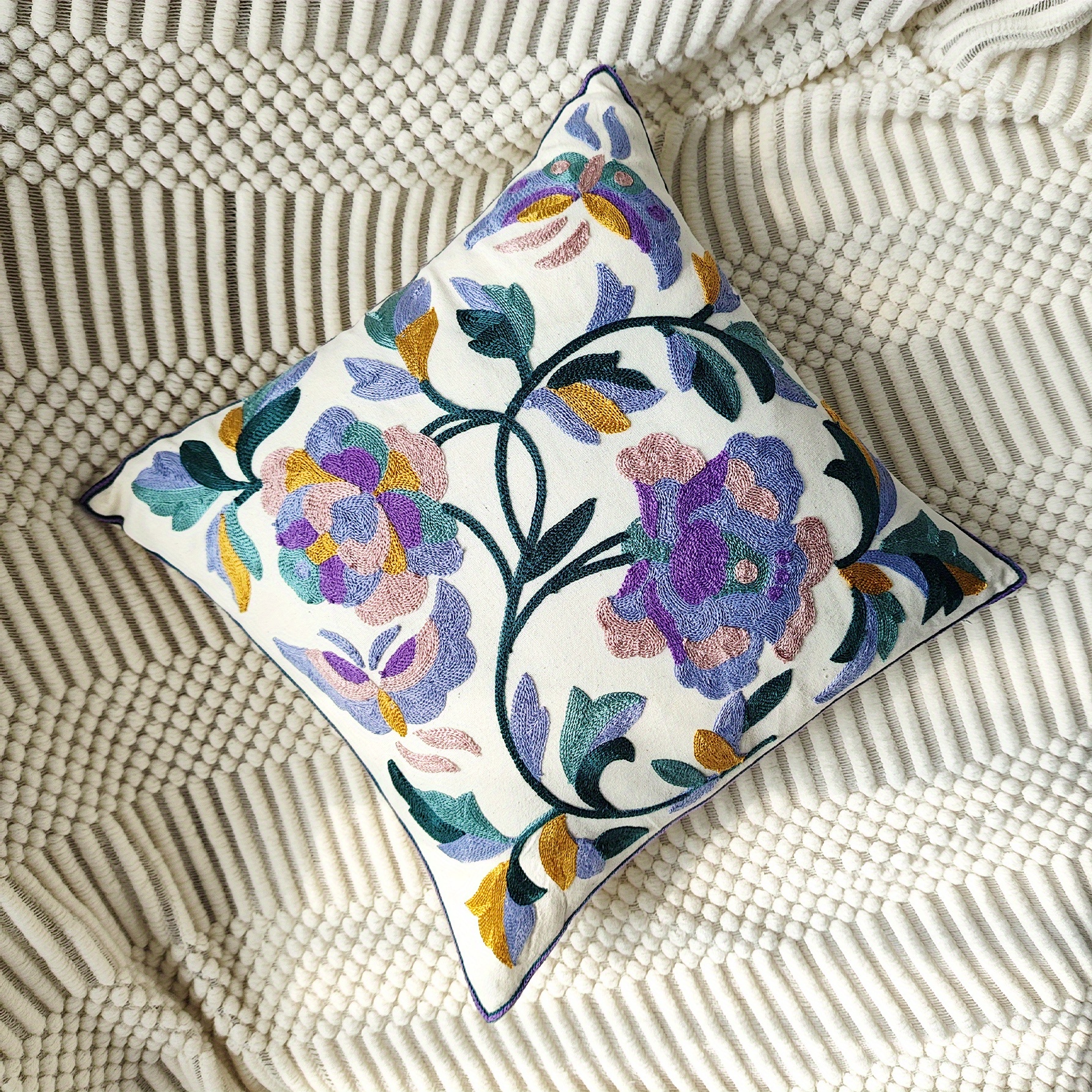 Image of 1pc Embroidered Flower And Butterfly Throw Pillow Cover For Sofa, Bed, And Living Room - Soft And Stylish Home Decor Pillow Case - 45cm X 45cm
