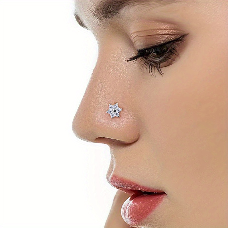 Cz Inlaid Screw Nose Rings Nose Piercing 20 Gauges Stainless