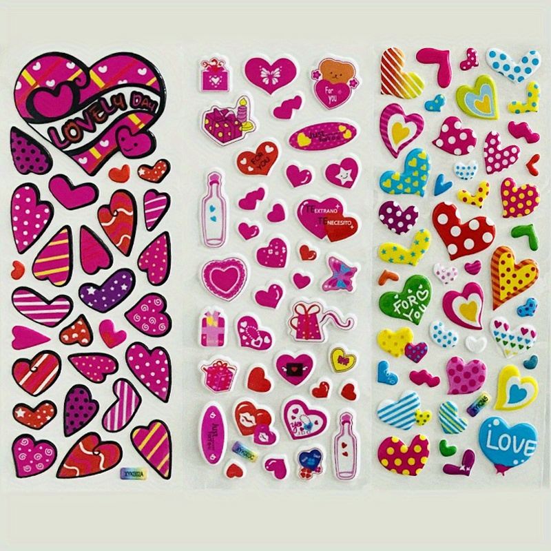 12 Sheets/Set Love Heart-Shaped 3D Cute Puffy Bubble Stickers for
