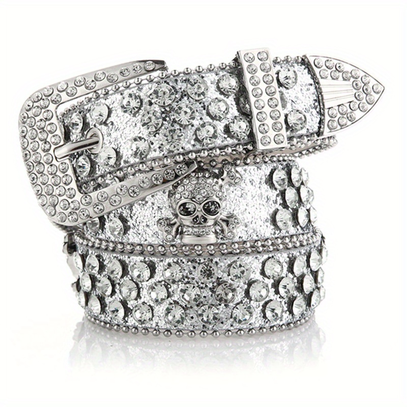 Ceinture Diamantée Simili Cuir Argenté - Style Y2K Vintage, Occasion, Pour Femme