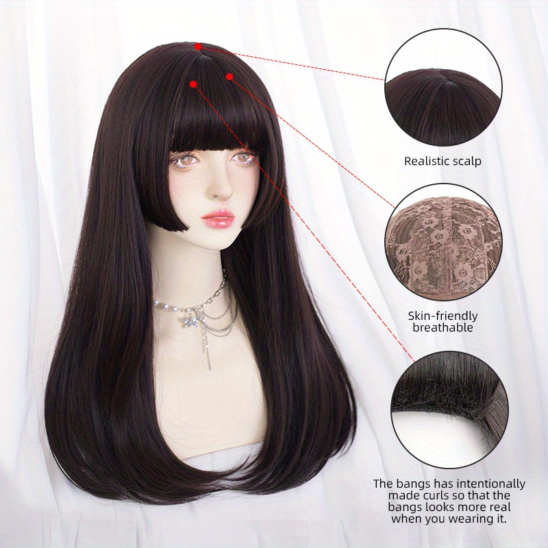 Long Straight Hair Wigs Bangs Women Girls Temperament Temu