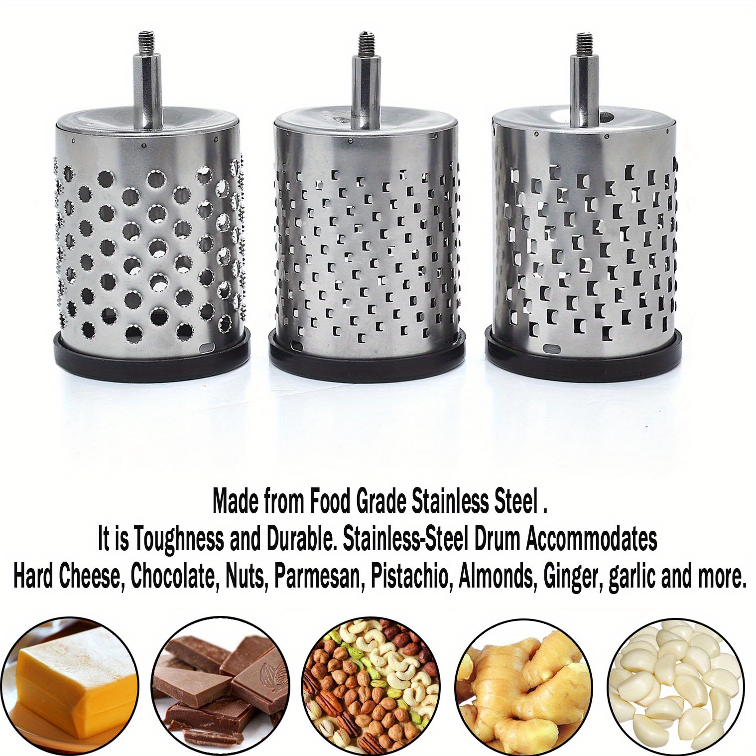 Stainless Steel Rotary Cheese Grater, 7.5 Inches