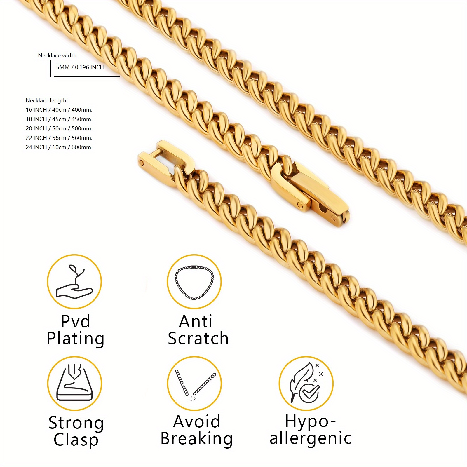 18K Gold Over 925 Sterling Silver Clasp Chain for Mens Necklace Cuban Link Chain  Necklace 3.5mm Diamone Cut Gold Mens Chain Necklace 16 18 20 22 24 26 28 30  Inches, 18, Sterling Silver, No Gemstone : Amazon.co.uk: Fashion