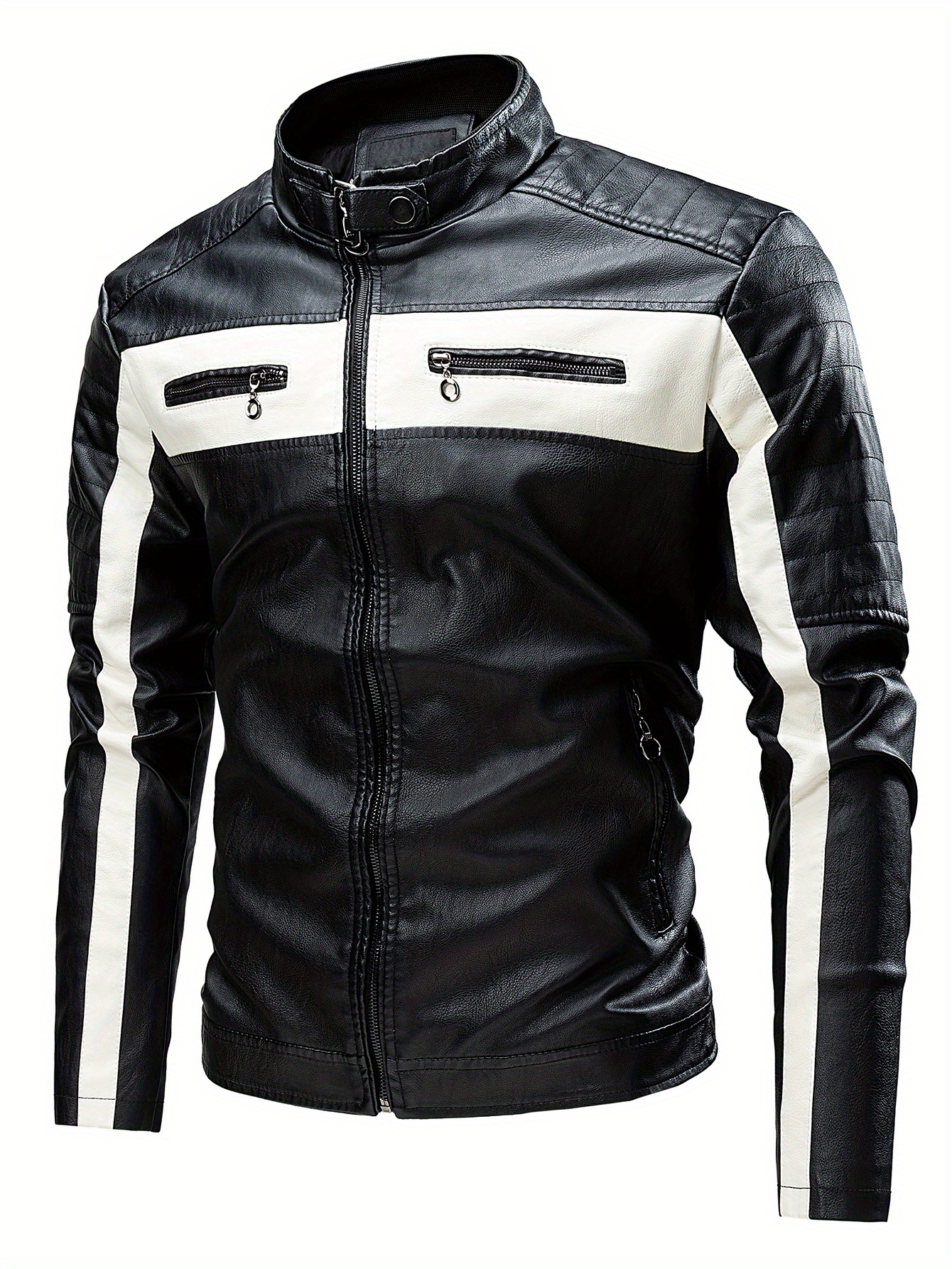 Men's Black White Faux Leather Jacket Men's Spring Autumn Temu
