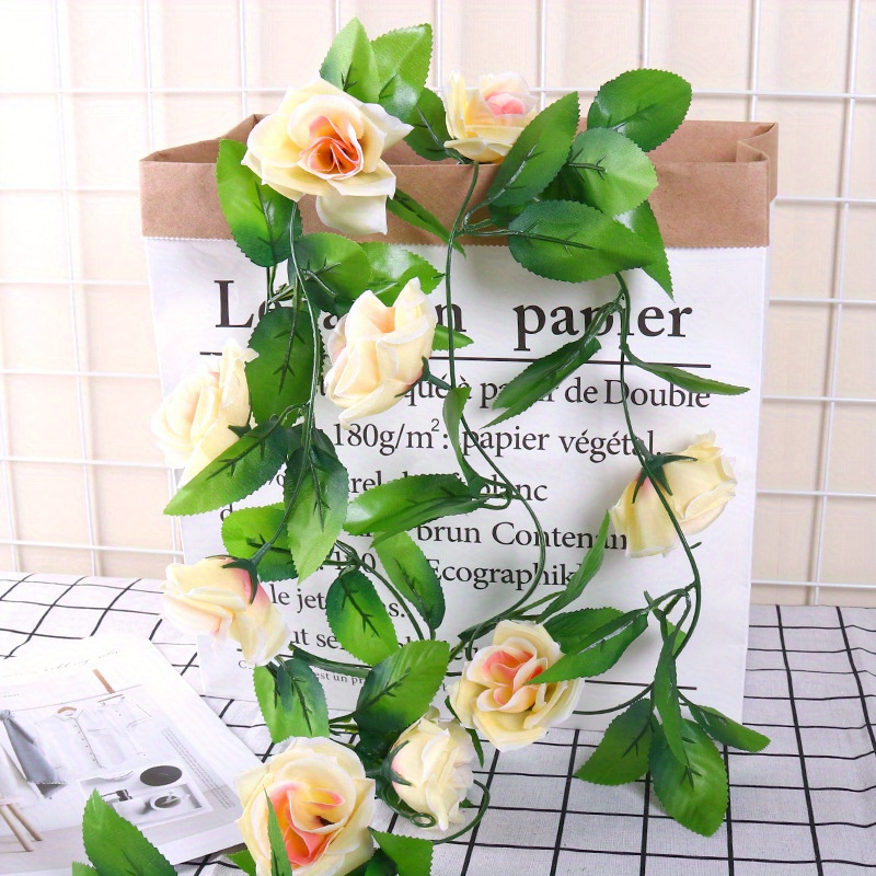 Artificial Flower Rose Wall Hanging Vine Rattan Green Plant 