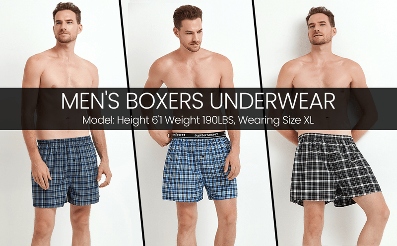 JupiterSecret 6pairs Casual Plaid Elastic Waistband Button Boxer Shorts, Men's Boxer Underwear details 3
