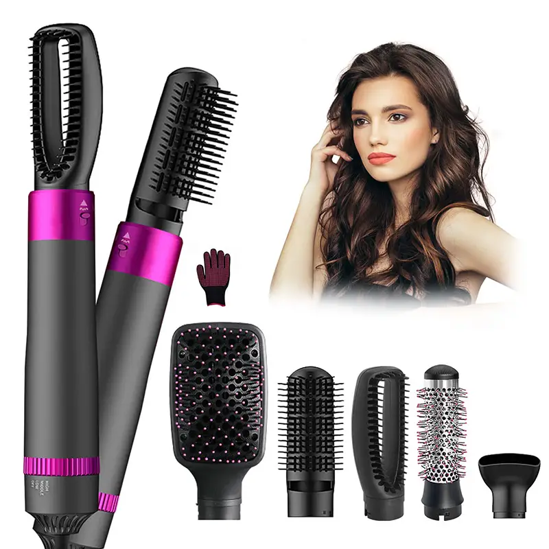 5 in 1 hair dryer brush blow dryer brush styler salon negative ionic electric hot air brush hair straightener curly hair comb blow dryer fluffy shaped brush curly brush straight hair brush dry nozzle sets detachable brush hair dryers details 0