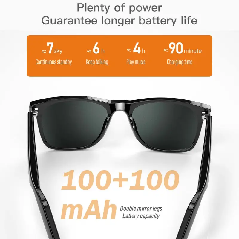 senbono smart glasses voice control and open ear style smart glasses listen to music and calls with volume up and down sports sunshine sunglasses rectangular black bt5 0 audio glasses gift for birthday valentines easter boy girlfriends details 7