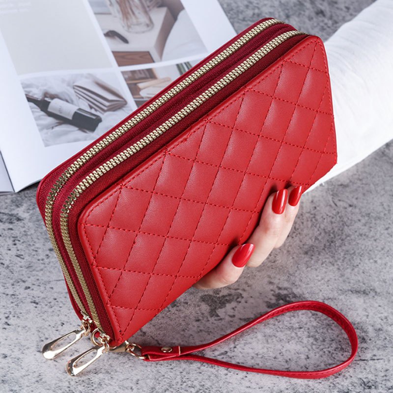 Long red wallet woman purse leather