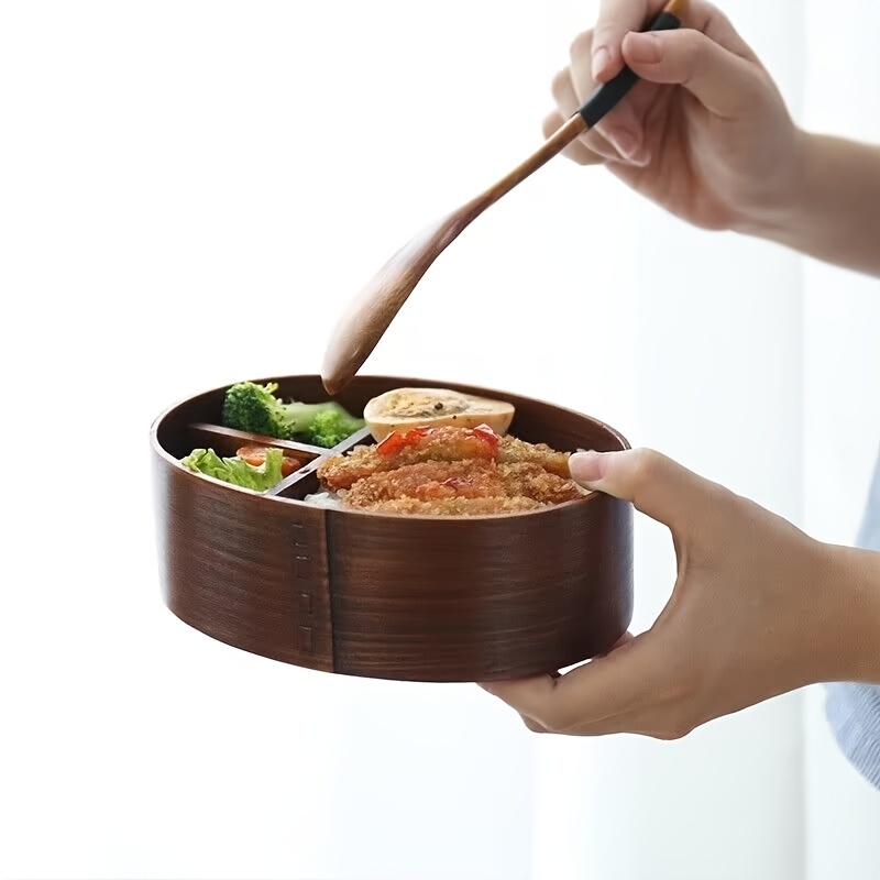 1pc Handmade Natural Wooden Meal Box with Spoon - Perfect for Lunch, Sushi,  and Bento Boxes