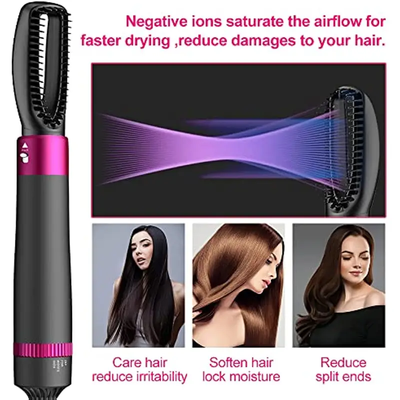 5 in 1 hair dryer brush blow dryer brush styler salon negative ionic electric hot air brush hair straightener curly hair comb blow dryer fluffy shaped brush curly brush straight hair brush dry nozzle sets detachable brush hair dryers details 7