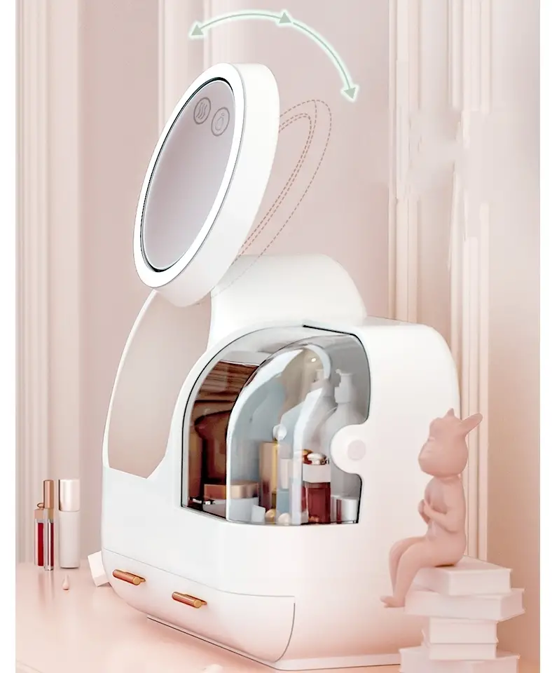 1pc makeup organizer with mirror cosmetic display cases with brush and lipstick organizer for bathroom countertop desk dresser household stuff details 2
