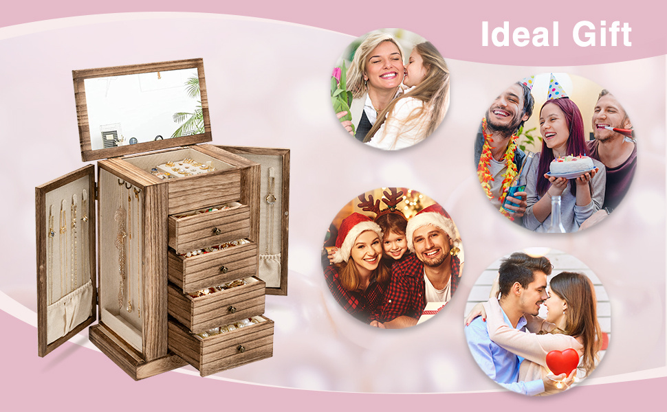 Rustic 5 layer Wood Jewelry Box With Mirror And Drawers For - Temu