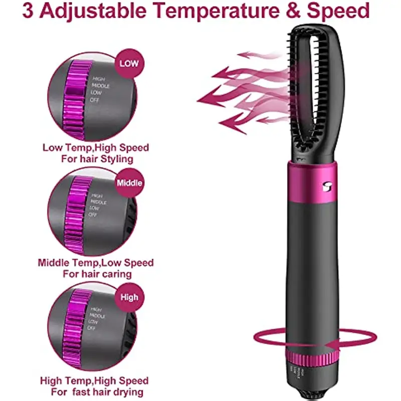 5 in 1 hair dryer brush blow dryer brush styler salon negative ionic electric hot air brush hair straightener curly hair comb blow dryer fluffy shaped brush curly brush straight hair brush dry nozzle sets detachable brush hair dryers details 1