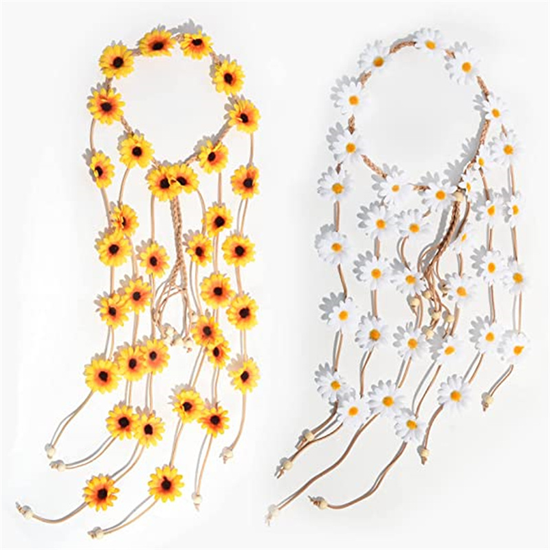 2 pcs. Daisy Elastic Hair Tie Hippie Floral Women Rope Bands Flower  Accessories