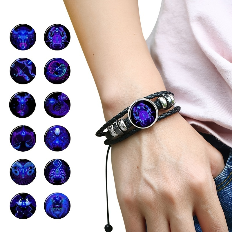 

1pc Bracelet En Cuir Simili À Breloque Au Design de de Constellations Zodiaques, Accessoires À La Mode Pour Homme Et Femme