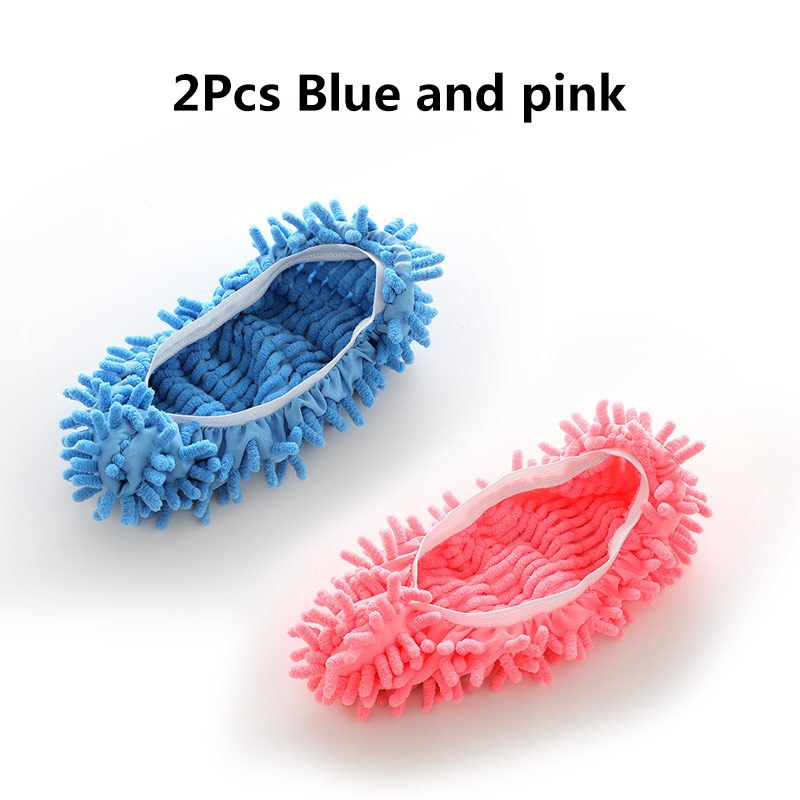 Washable Mop Slippers Microfiber 2x Lazy Foot Socks Cleaner Foot Shoes  Cover for kitchen and office Bathroom Floor Dusting , Blue, 17x15cm 