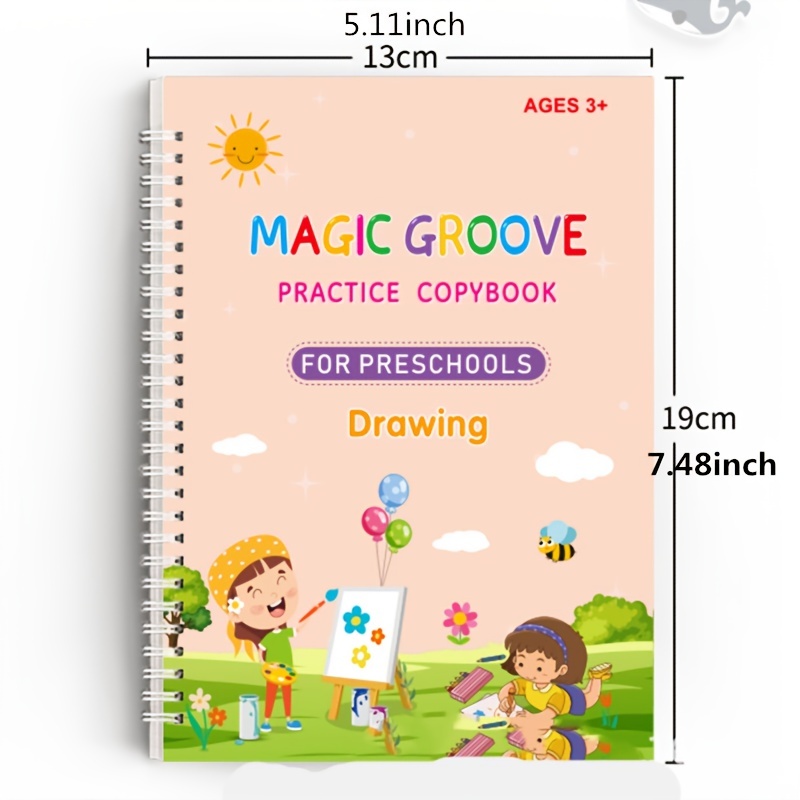 Magic Practice Copybook for Kids, Reusable Grooved Handwriting Book  Practice, Groovd Kids Book Disappearing Ink,Caligraphy Kits Tracing Books  for Kids