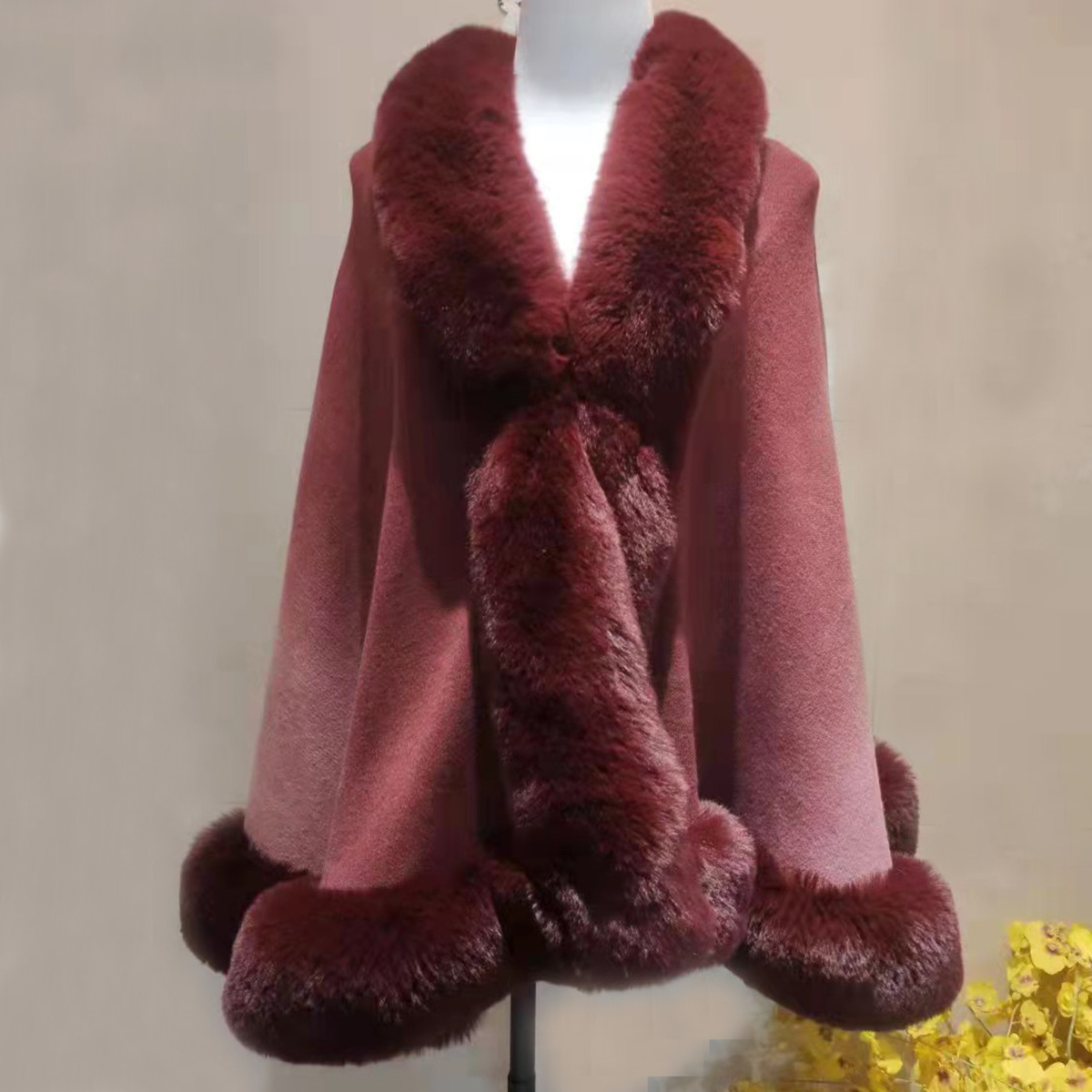 Rabbit Fur Shawl Scarf Collar Cashmere Cloak Winter Warm Wrap