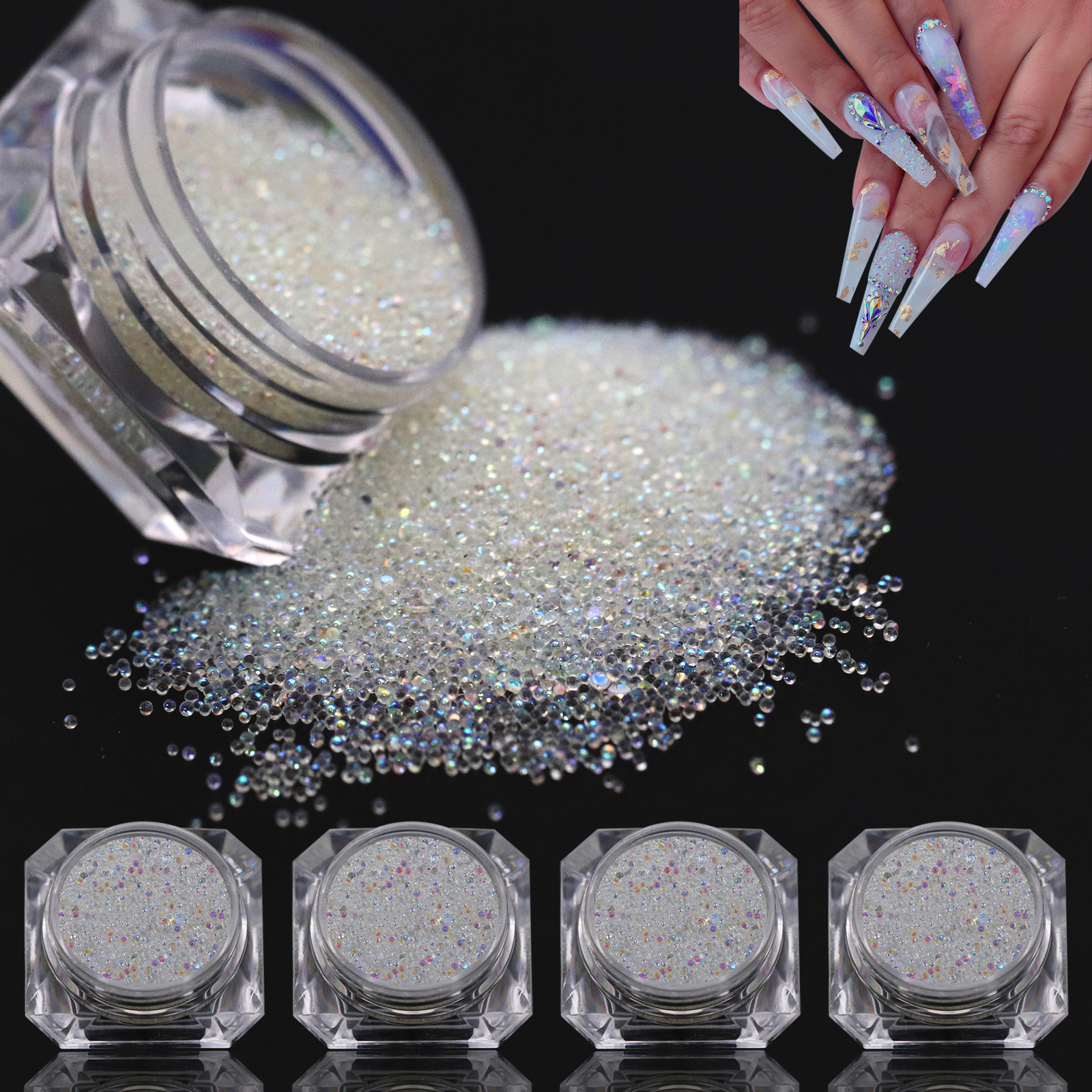 4 Botellas De Micropedrería Pixie Cristales Caviar Beads - Cristales Mini  Bubble Nail Faux Gems Faux Diamonds Stones - Clear Iridescent Rhinestone - C