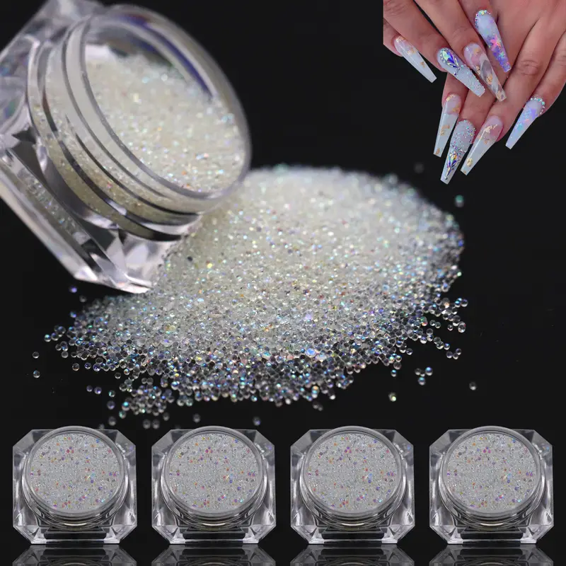4 Botellas De Micropedrería Pixie Cristales Caviar Beads - Cristales Mini  Bubble Nail Faux Gems Faux Diamonds Stones - Clear Iridescent Rhinestone - C