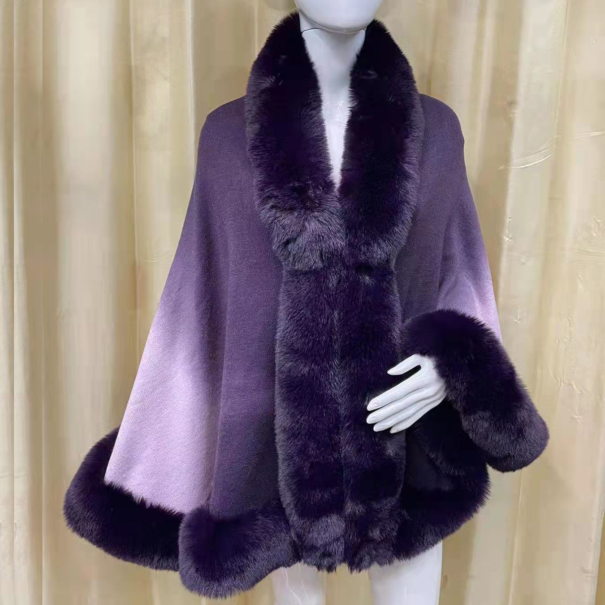 Rabbit Fur Shawl Scarf Collar Cashmere Cloak Winter Warm Wrap