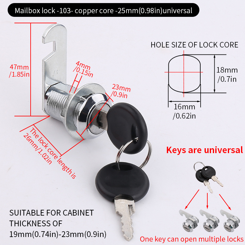 XMHF 20mm Cylinder Cam Lock Mailbox Cabinet Cupboard Drawer Furniture Tool Box Locker,90 Degree Rotation,Opens counter-clockwise, Keyed Different