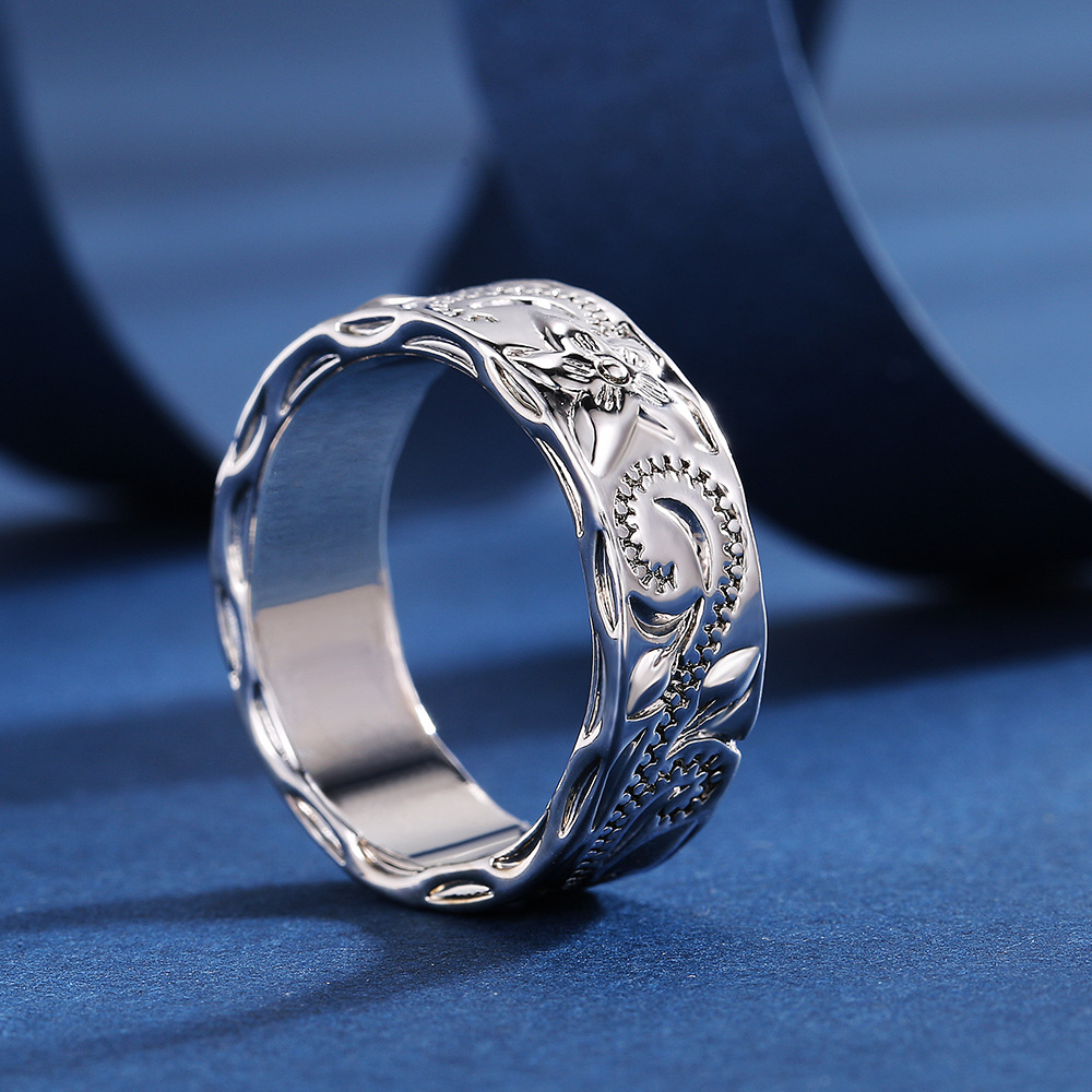 Exquisite Hand Carved Leaf Rings Fashion Women Daily Casual Accessories