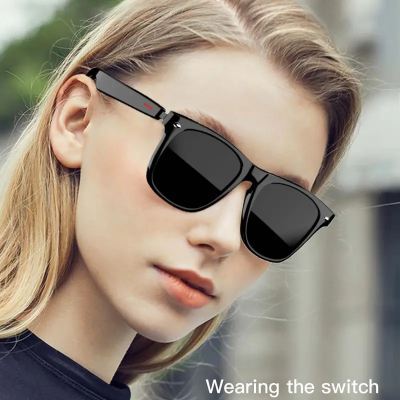 senbono smart glasses voice control and open ear style smart glasses listen to music and calls with volume up and down sports sunshine sunglasses rectangular black bt5 0 audio glasses gift for birthday valentines easter boy girlfriends details 4