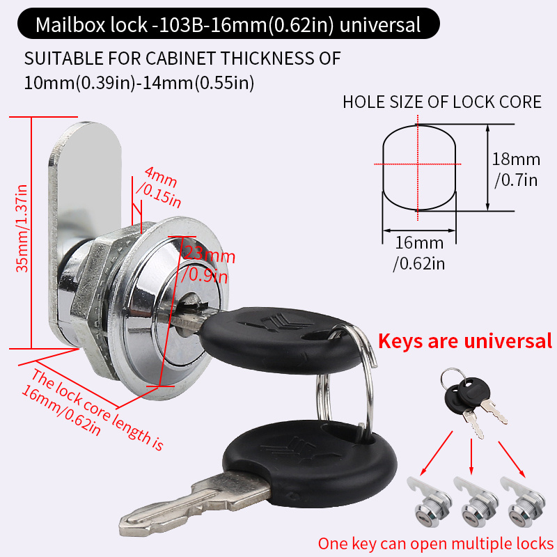XMHF 20mm Cylinder Cam Lock Mailbox Cabinet Cupboard Drawer Furniture Tool  Box Locker,90 Degree Rotation,Opens Counter-Clockwise, Keyed Different 2Pcs