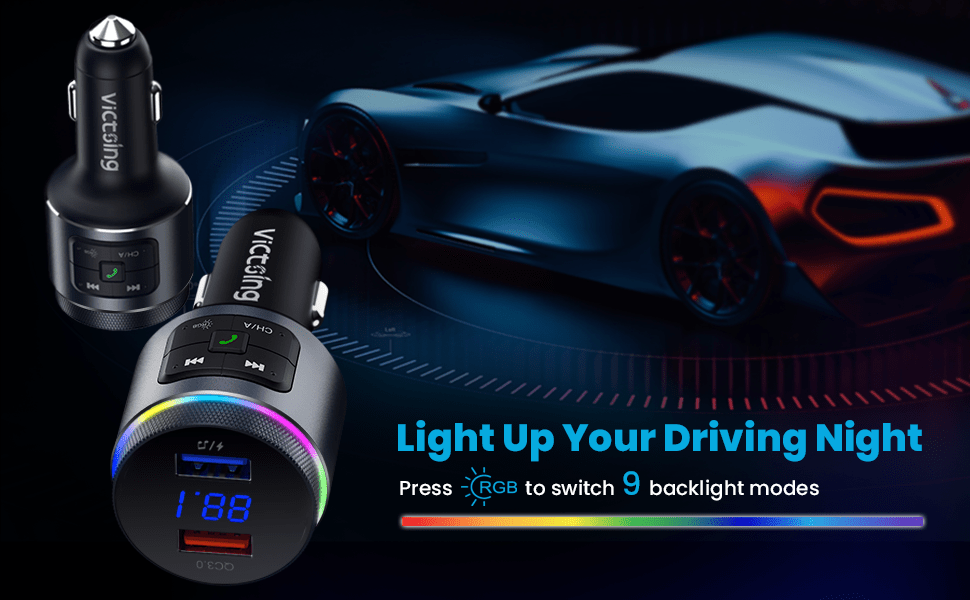 Upgraded V5.0 FM Wireless Transmitter Car, QC3.0 & LED Backlit Wireless FM Radio Adapter Music Player/Car Kit With Hands-Free Calls_voghion.com