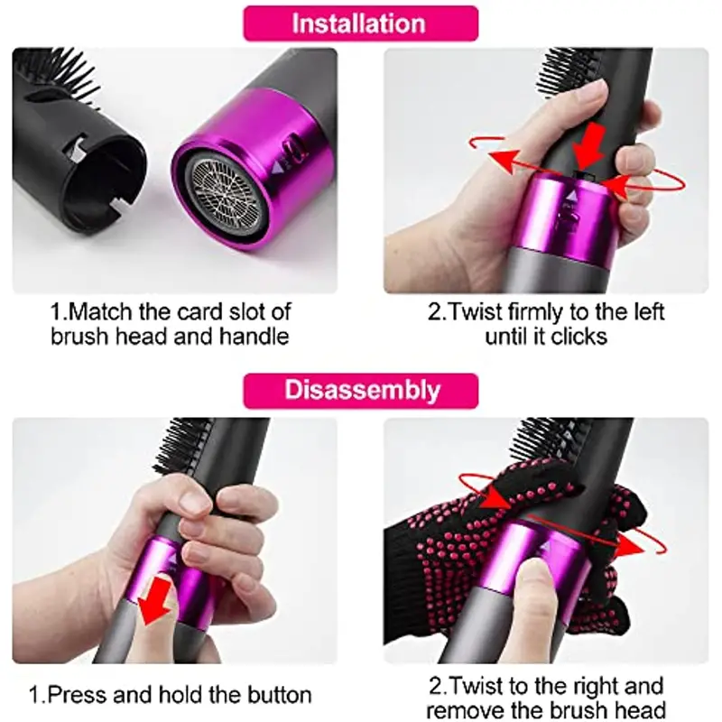 5 in 1 hair dryer brush blow dryer brush styler salon negative ionic electric hot air brush hair straightener curly hair comb blow dryer fluffy shaped brush curly brush straight hair brush dry nozzle sets detachable brush hair dryers details 3