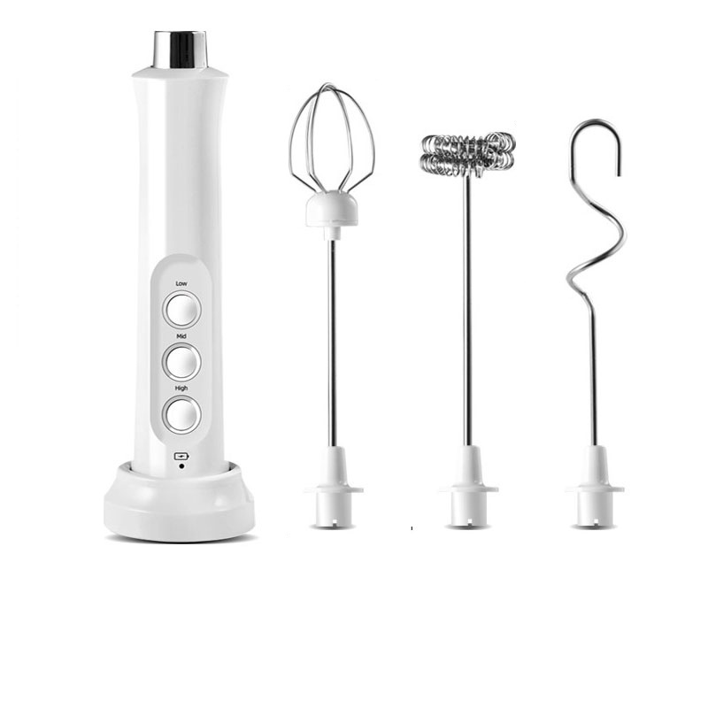Milk Frother Rechargeable Handheld Electric Whisk Coffee Frother Mixer with 3 Stainless Whisks 3 Speed Adjustable Foam Maker Blender for Coffee