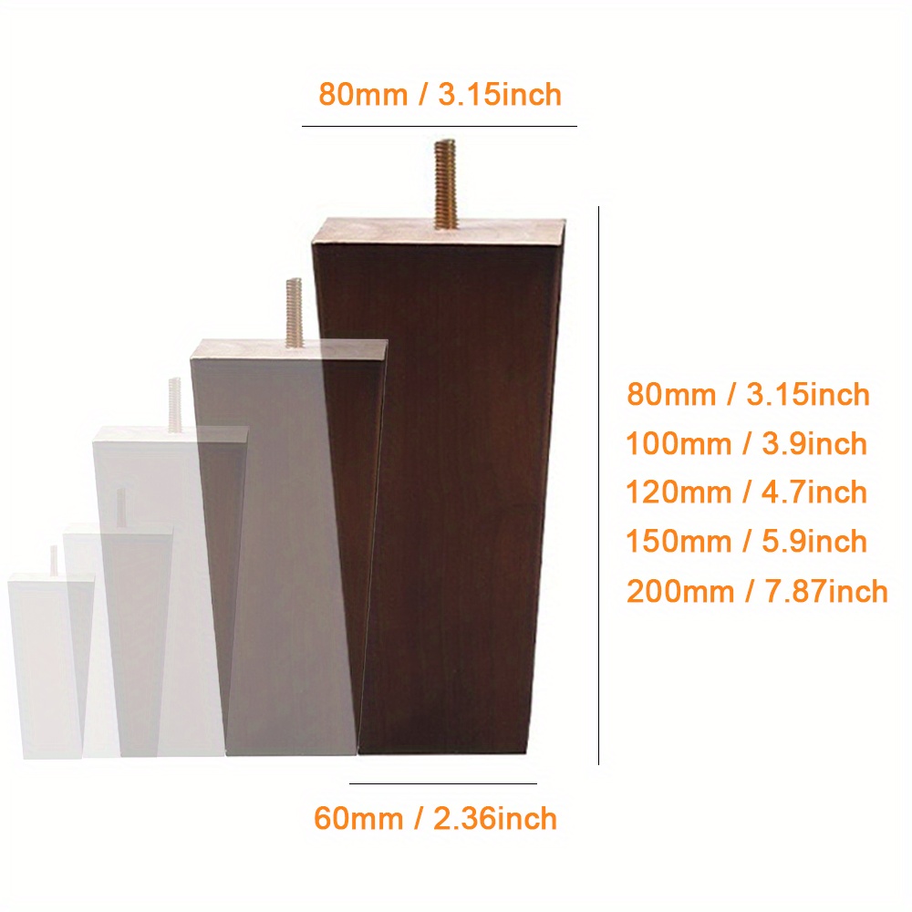 4PCS-Patas inclinadas de madera maciza de 15 cm [película gratis +  tornillos + almohadillas para los pies] 16 patas de madera para muebles  Vhermosa LKX-1369-3