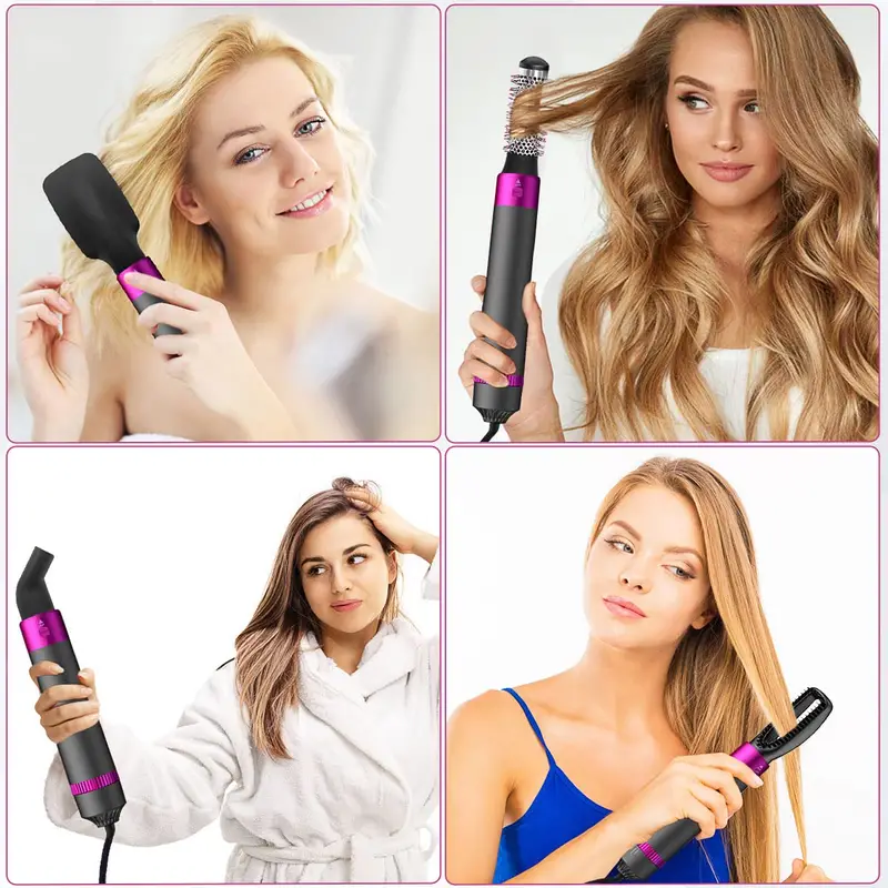5 in 1 hair dryer brush blow dryer brush styler salon negative ionic electric hot air brush hair straightener curly hair comb blow dryer fluffy shaped brush curly brush straight hair brush dry nozzle sets detachable brush hair dryers details 5