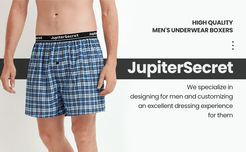 JupiterSecret 6pairs Casual Plaid Elastic Waistband Button Boxer Shorts, Men's Boxer Underwear details 1
