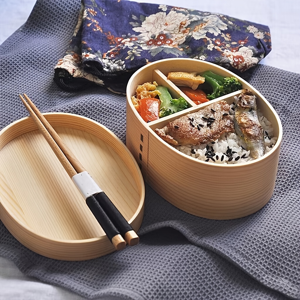 1pc Handmade Natural Wooden Meal Box with Spoon - Perfect for Lunch, Sushi,  and Bento Boxes