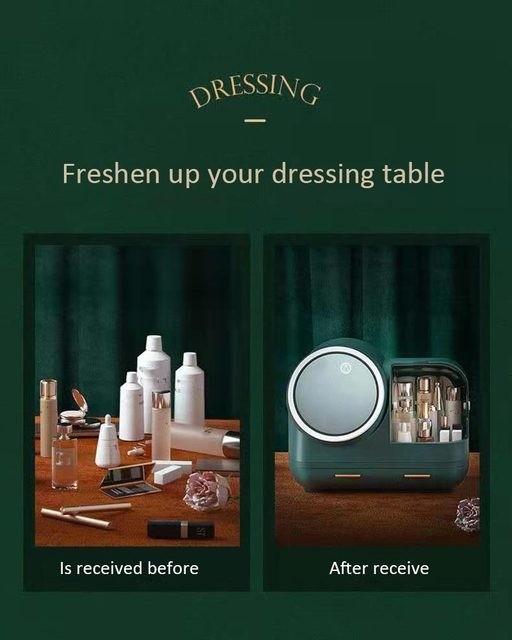 1pc makeup organizer with mirror cosmetic display cases with brush and lipstick organizer for bathroom countertop desk dresser household stuff details 1