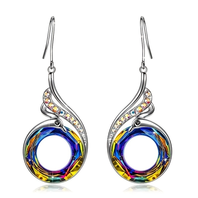 

Woman's Phoenix Rainbow Color Zirconia Earrings Symbol Of Luck And Renewal Jewelry Birthday Party Gift