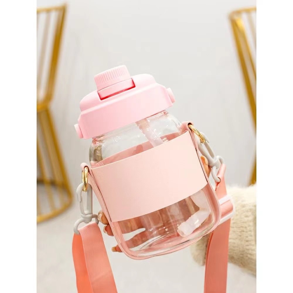 26oz Glass Water Bottles Clear Cute Kawaii Water Bottles With Straw Strap  Aesthetic Sports Motivational Water Bottle Jugs For Daily Drinking, Workout