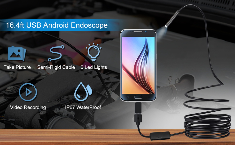 Endoscopio USB, boroscopio tipo C para teléfono Android OTG, Windows PC,  MacBook, cámara de inspección impermeable Snake de 0.21 pulgadas (5.5 mm)