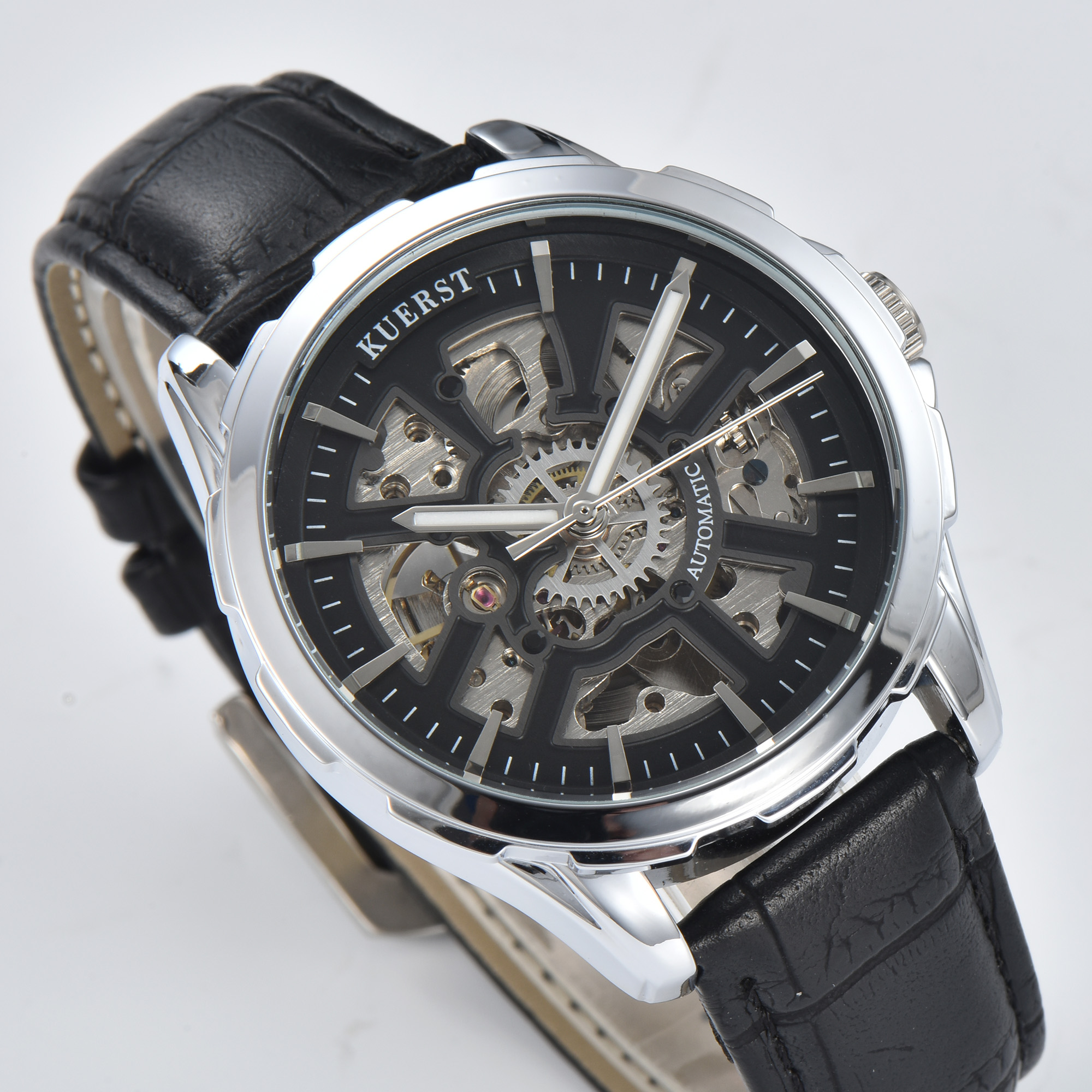 Kuerst Belt Trend Men's Hollow Luminous Needle Mechanical Watch - Temu